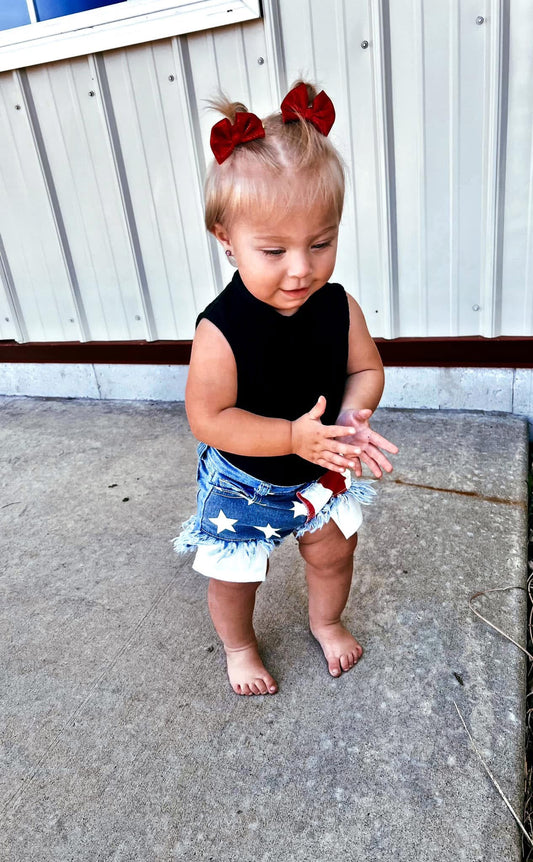 FOJ Frayed Patriotic Denim Shorts