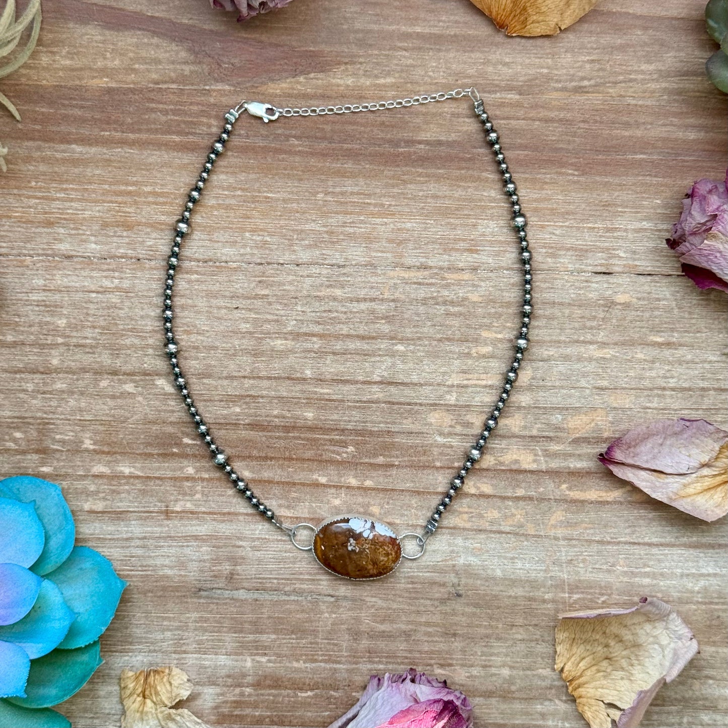 Sterling Silver Stone Choker – 13” + Extender – In-House Silversmithing – Wild Horse, Spiny Oyster or Turquoise – One of a Kind