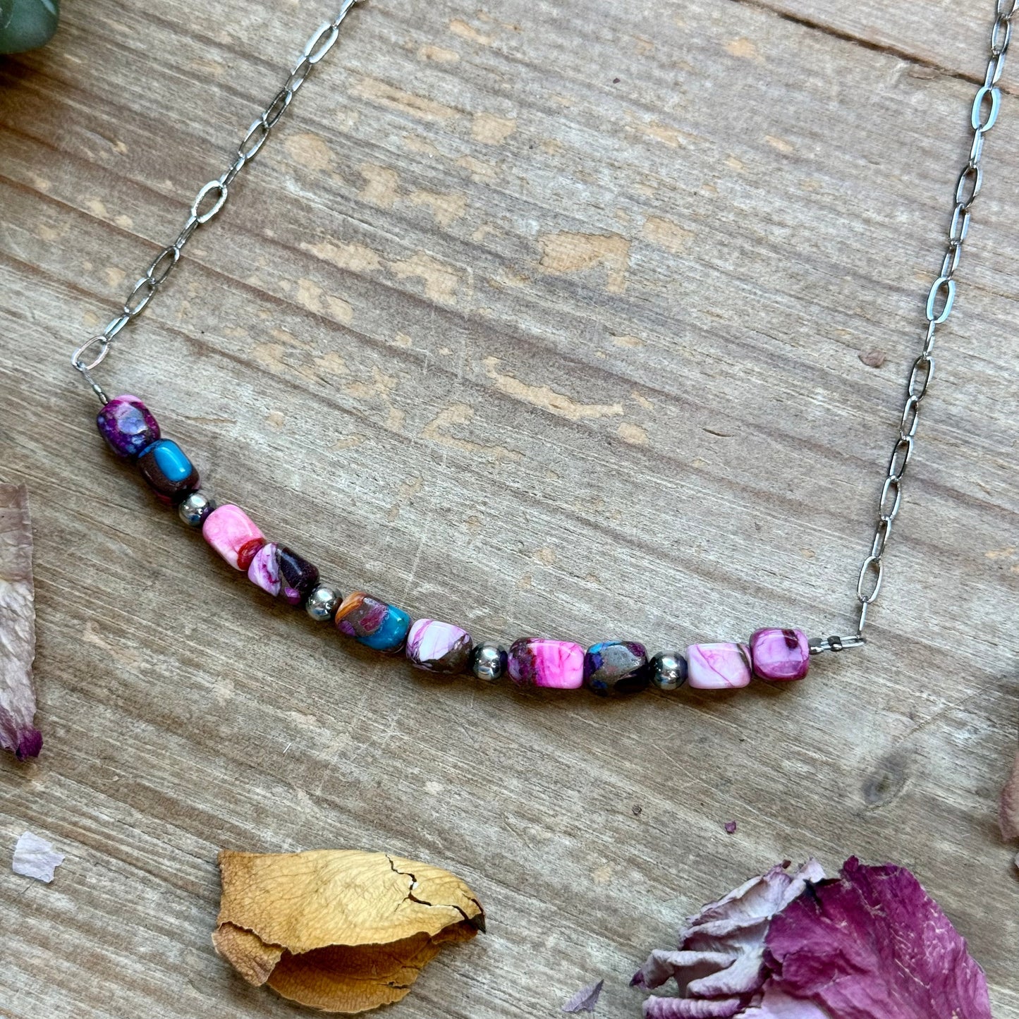 Pink Dyed Turquoise Necklace 16 inch