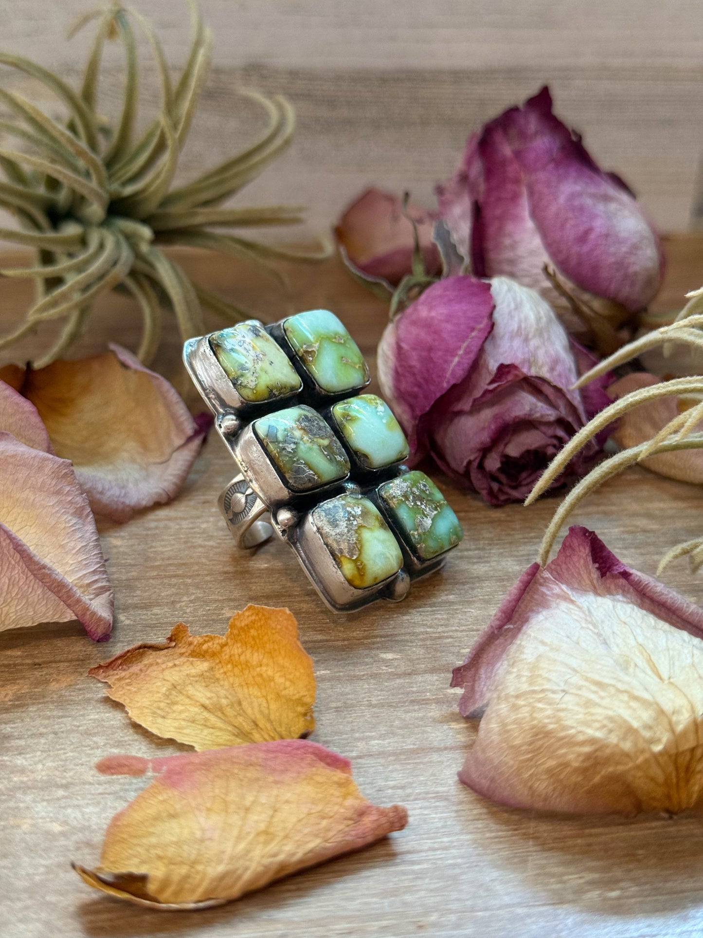 Palomino Turquoise Sterling Silver Adjustable Ring – 6 Stones – Stamped BJA (Boyd Ashley)