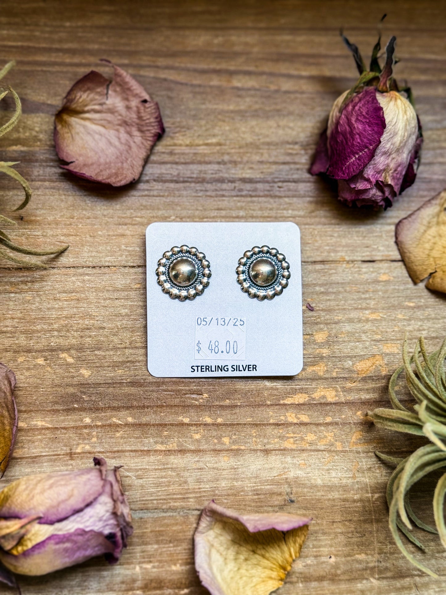 Sterling Silver Concho Earrings – Post on top