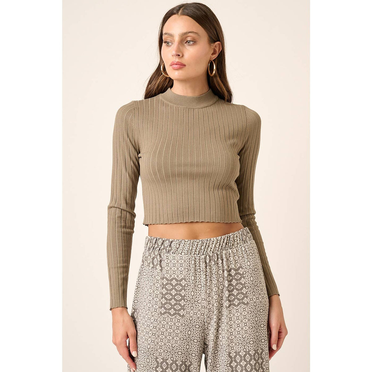 Mockneck Ribbed Crop Top