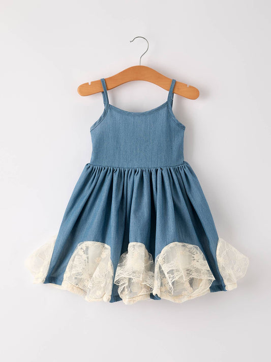 Leila Denim & Lace Girls Dress