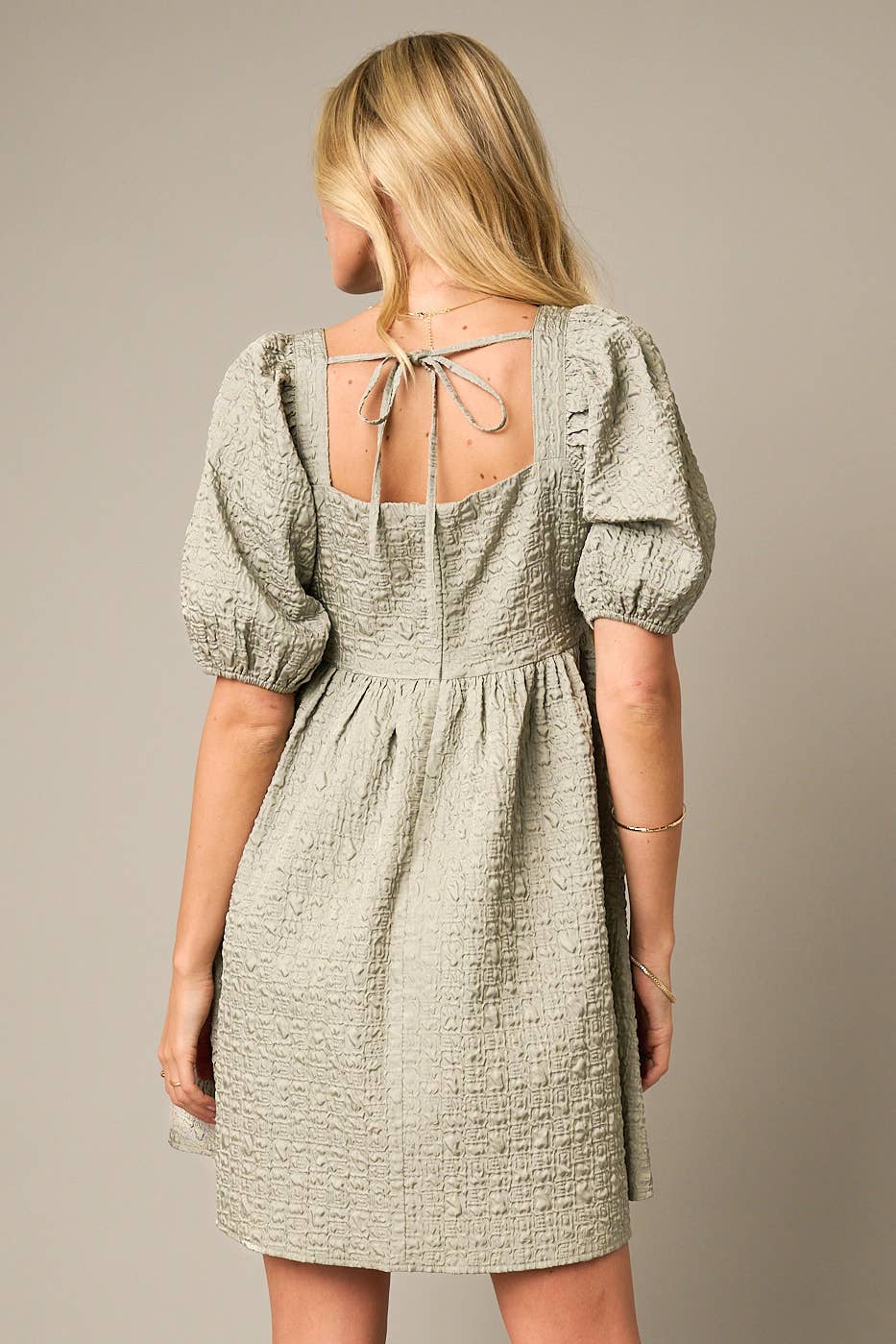 Telana Textured Jacquard Babydoll Dress