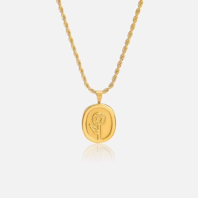 18K Stainless Oval Flower Pendant Necklace
