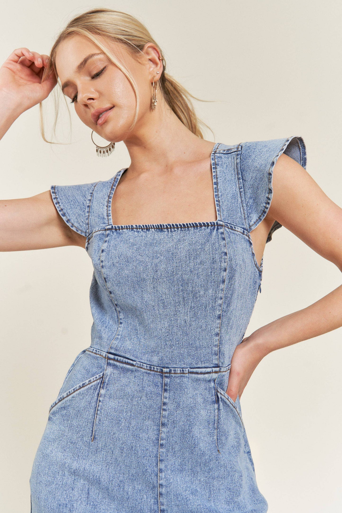 Dashboard Ruffled Denim Jumpsuit