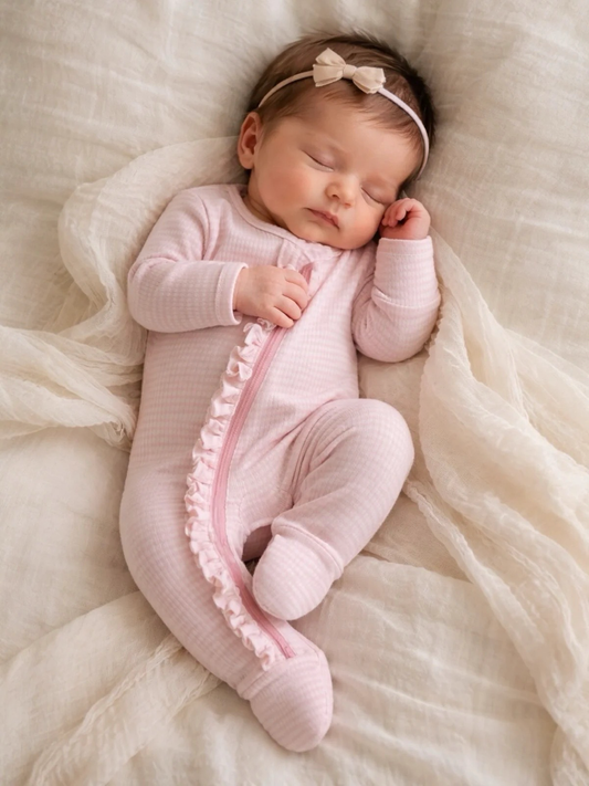Pink Stripe Ruffle 2-Way Zip Sleeper