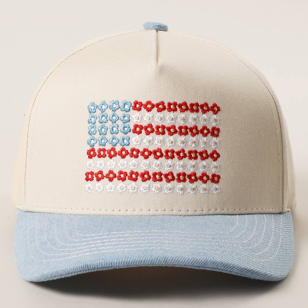 Floral American Flag Embroidered Hat