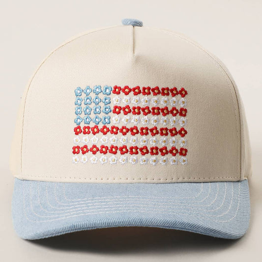 Floral American Flag Embroidered Hat
