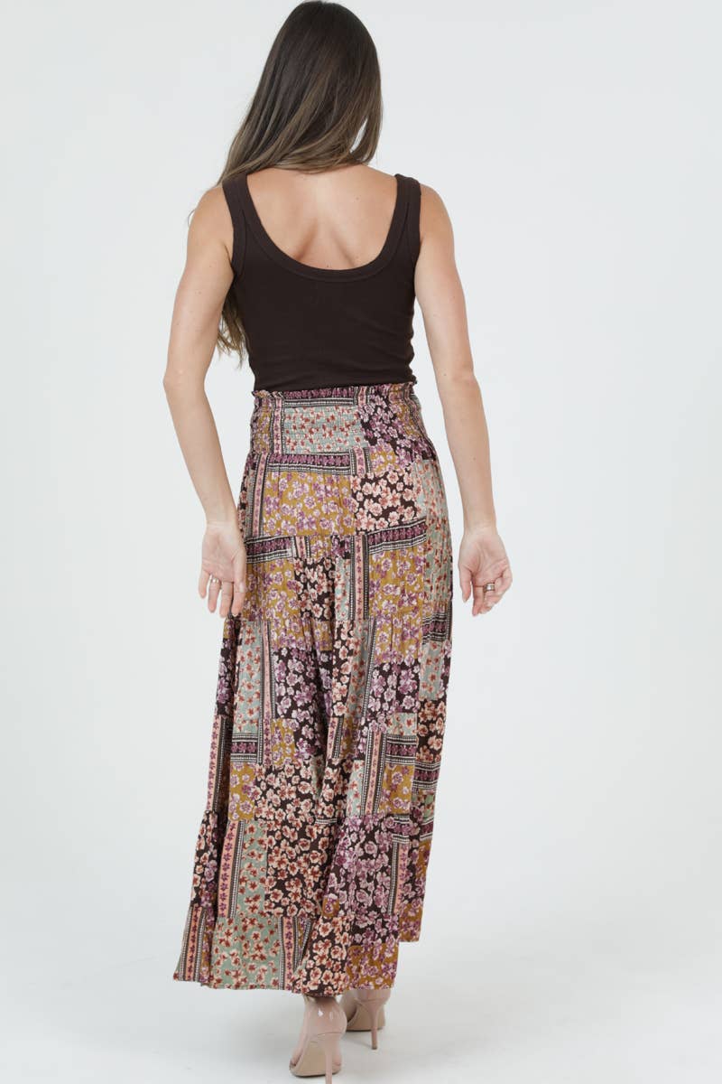 Tiered Bonnie Floral Patchwork Skirt w/Smocked Waistband