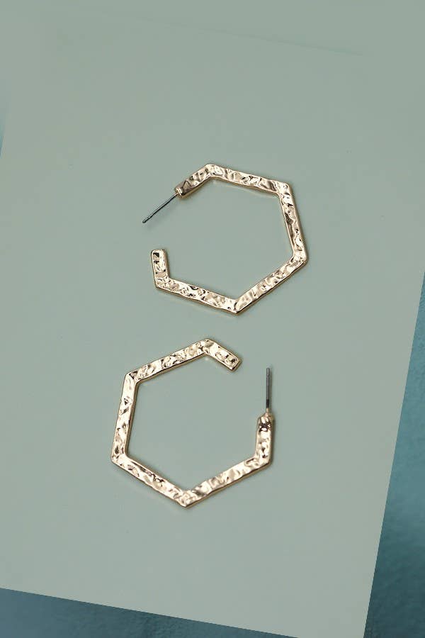 Hammered Hex Hoop Earrings