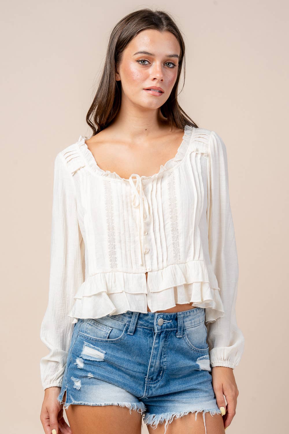 Mayflower Ruffle Button Top