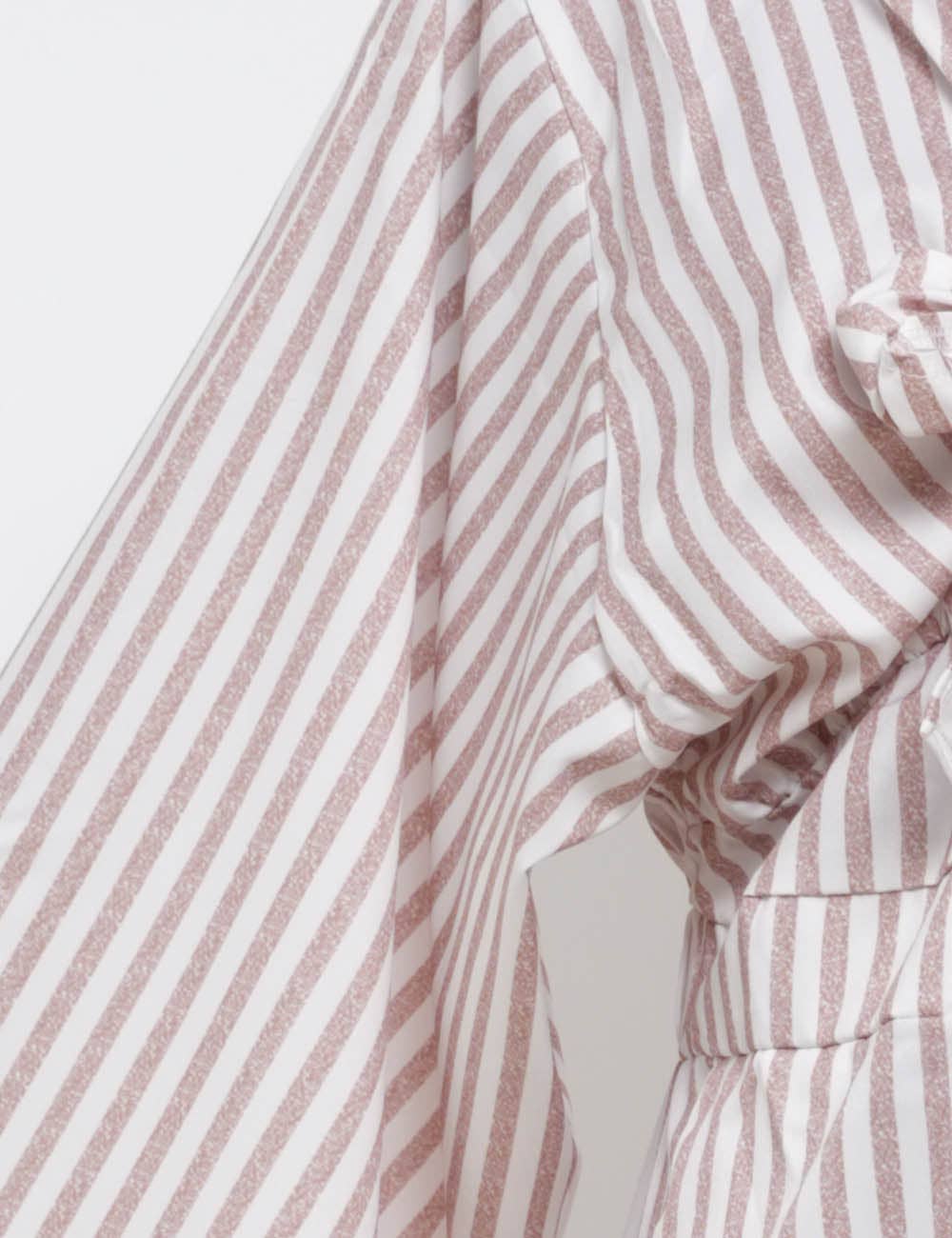 Striped V-Neck Tie The Knot 3/4 Sleeve Romper