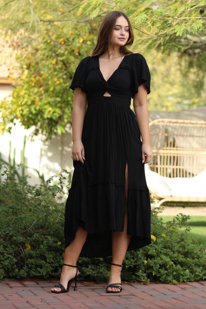 Jaylin V-Twist Cutout Maxi w/Slit