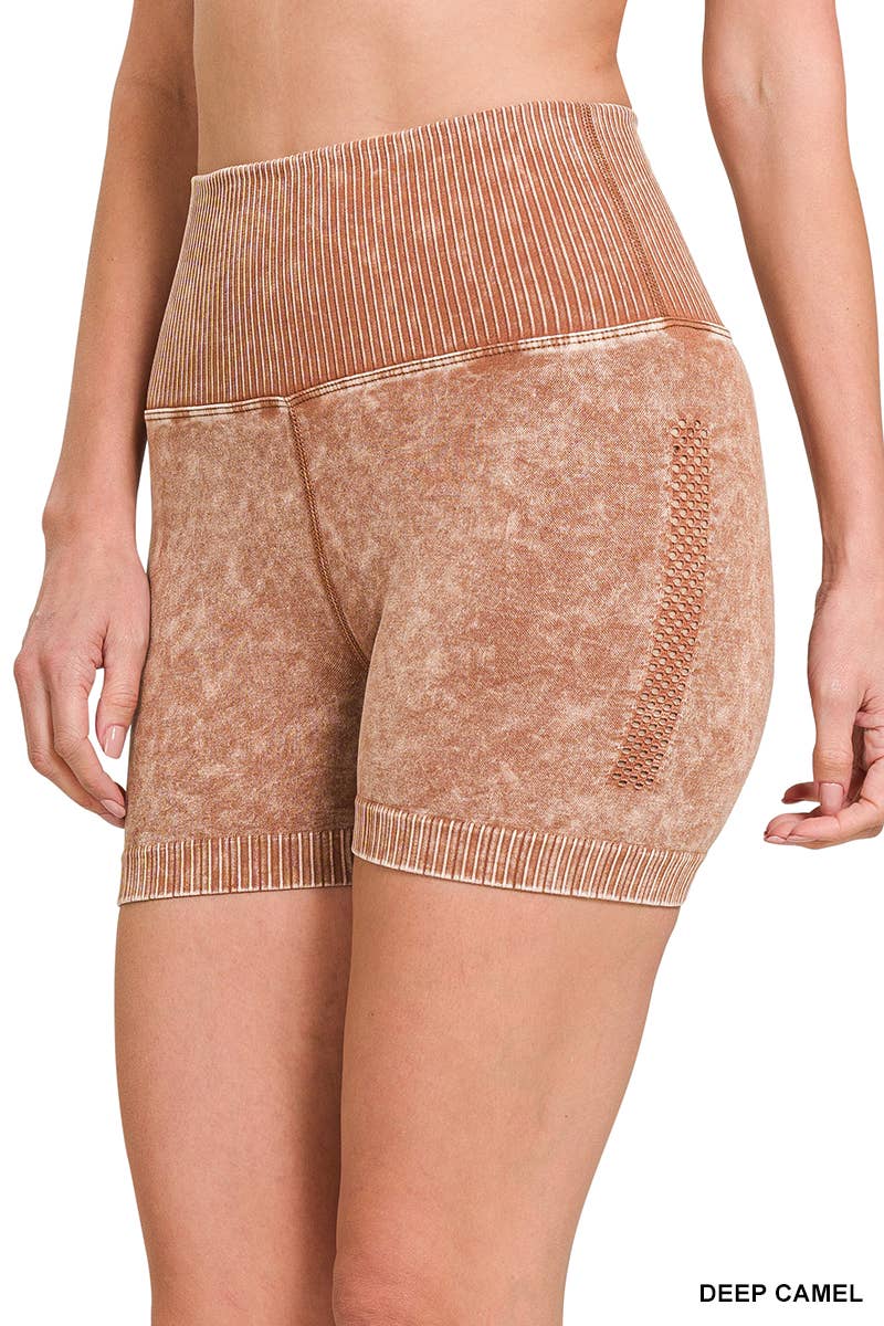 Stone-Washed Vented High Waist Bikers