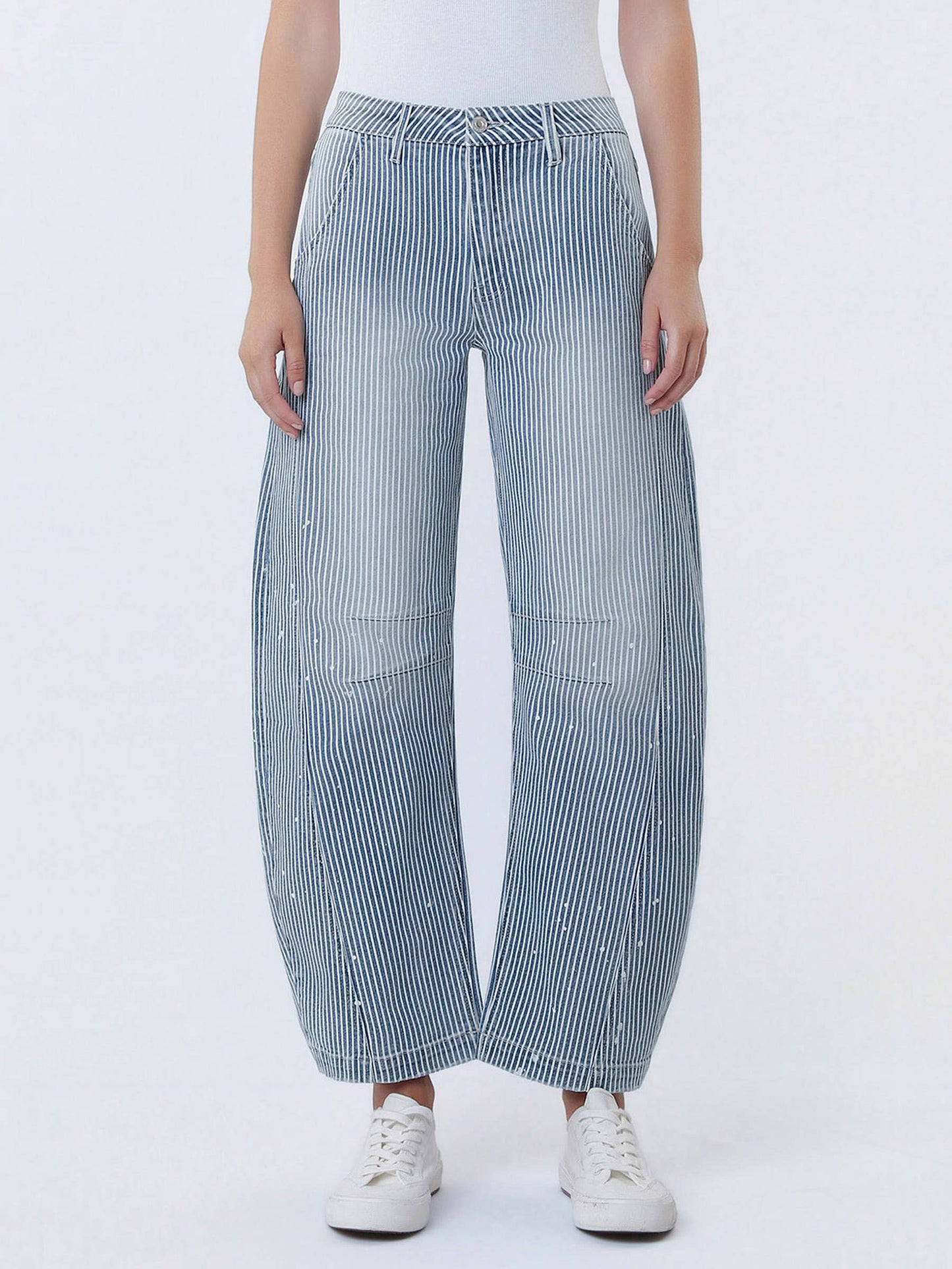 Harlow High-Rise Stripe Barrel w/ Paint Splashed Denim