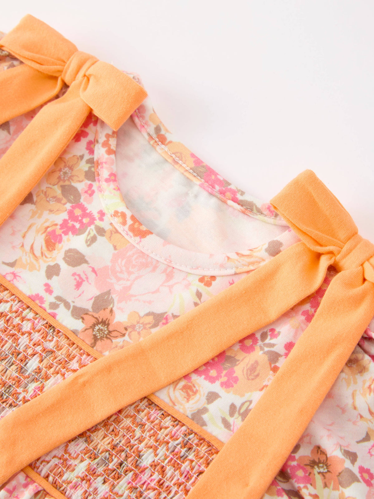 Peachy Bow Smocked Floral Bubble
