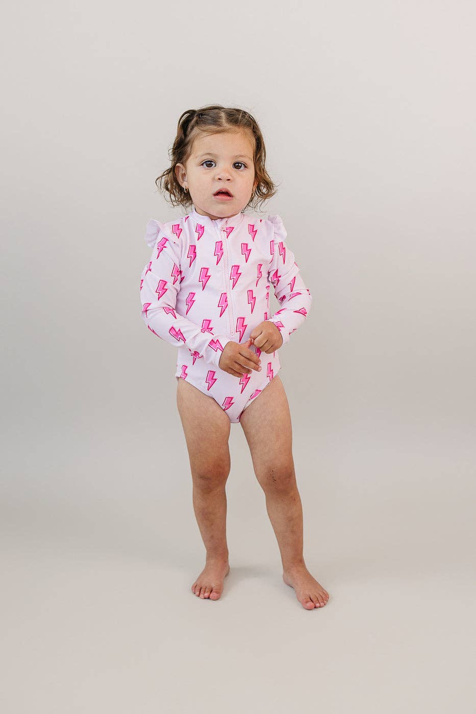 Pink Bolts Long Sleeve Rash Guard Swimmie