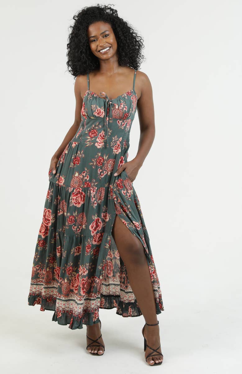 Forever Floral Print Maxi Dress w/Slit & Pockets