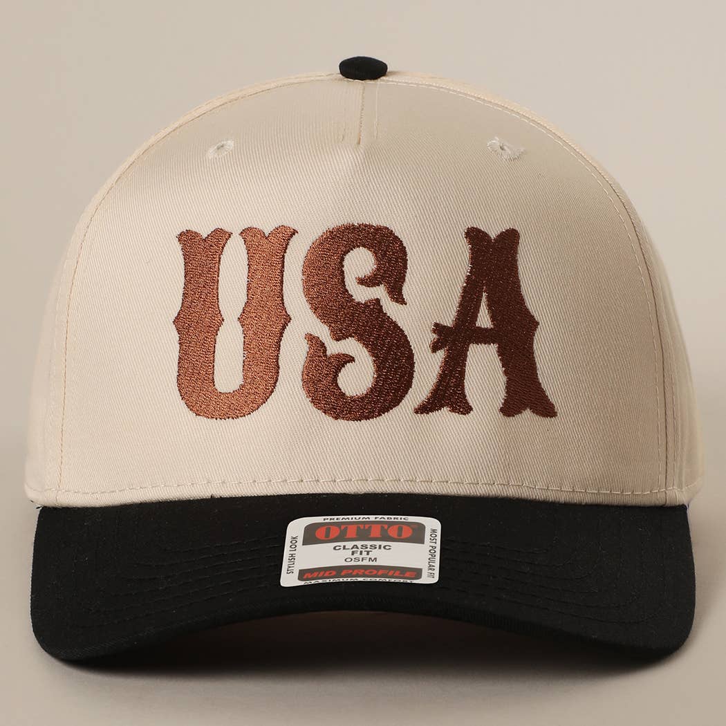 USA Typography Embroidered Two-Tone Trucker Hat