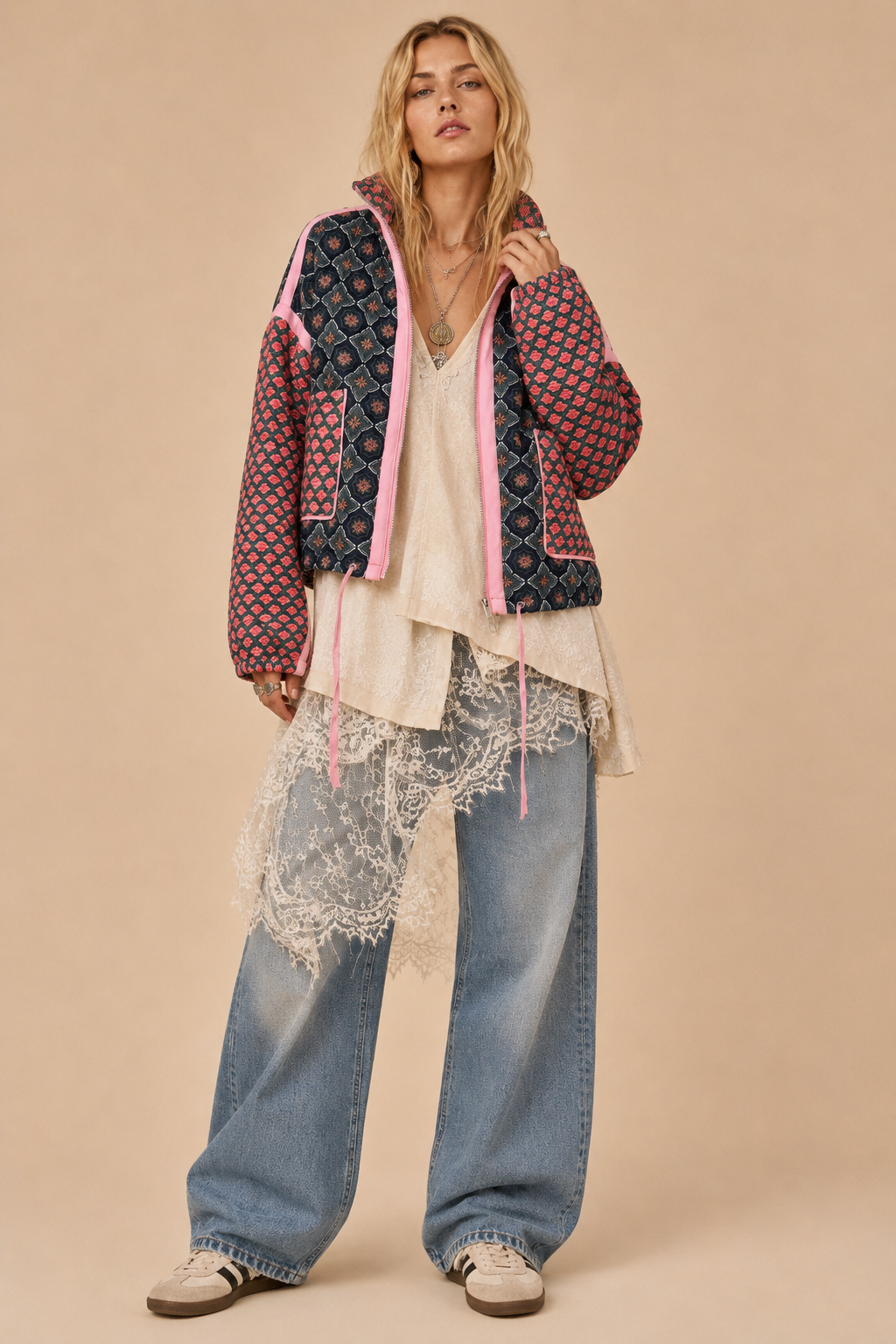 Patchwork Quilted Bomber Jacket