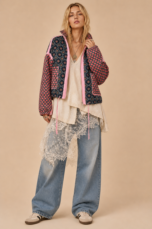 Patchwork Quilted Bomber Jacket