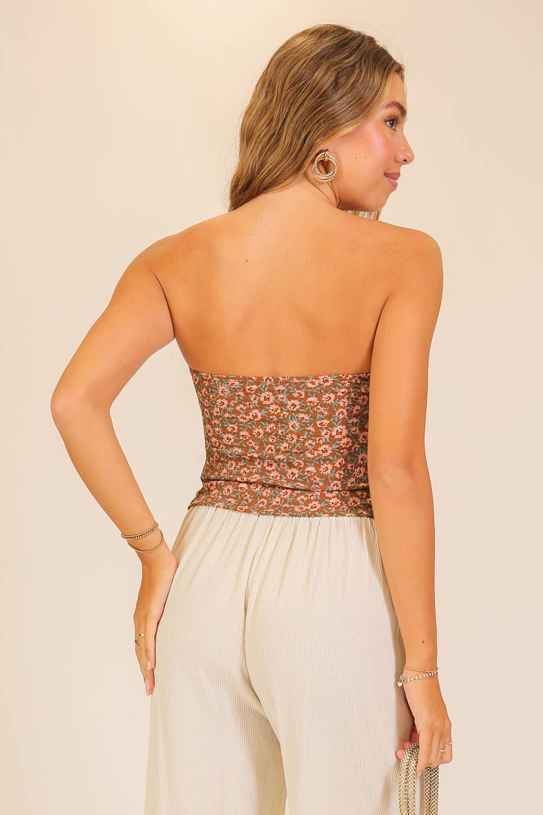 Concert Babe Floral Ruched Strapless Hanky Tube Top