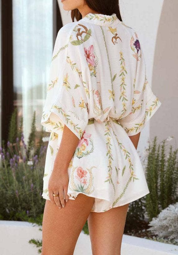 Jet Lag Tie-Waist Ruffle Sleeve Romper