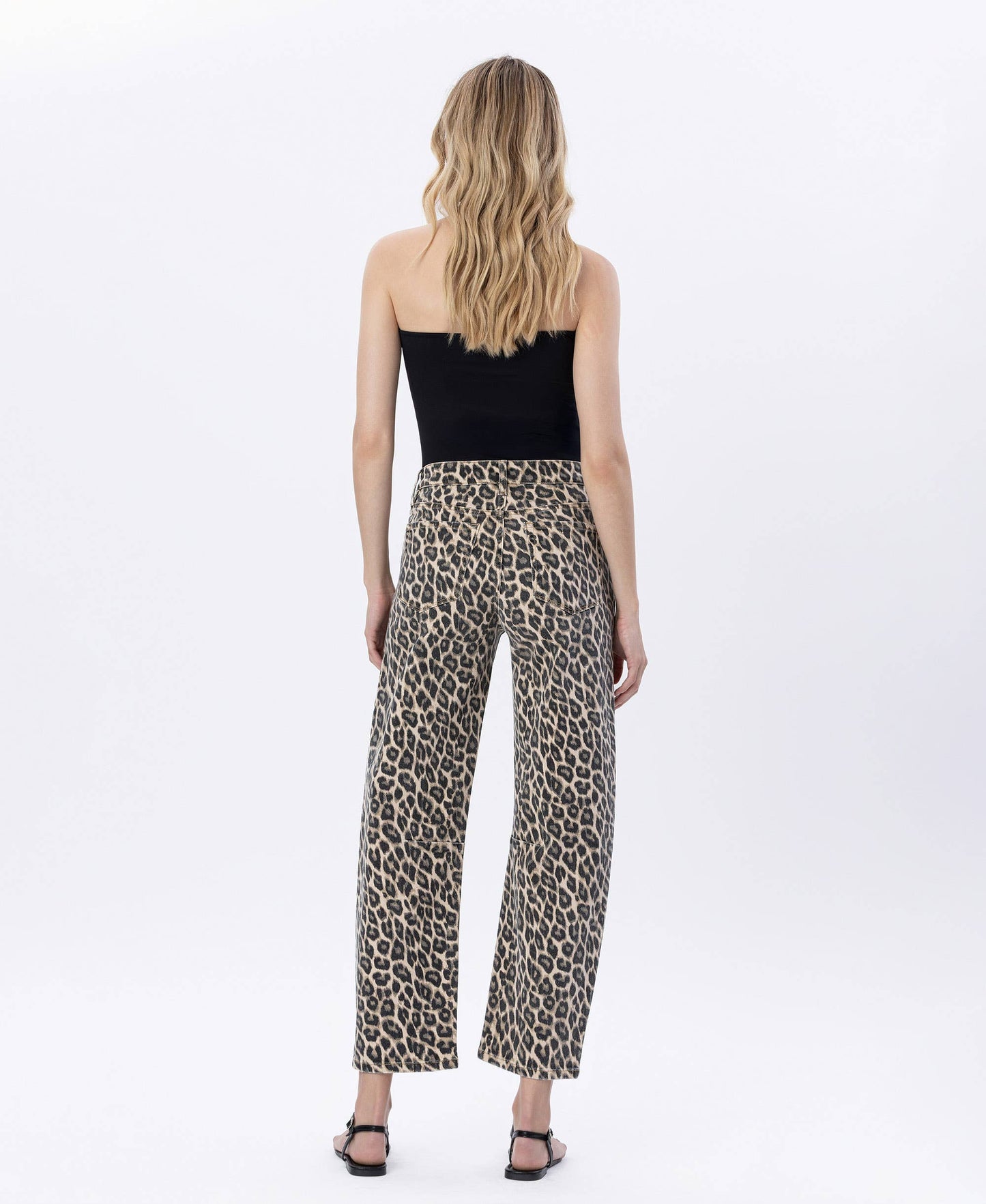 High Rise Leopard Barrel Denim