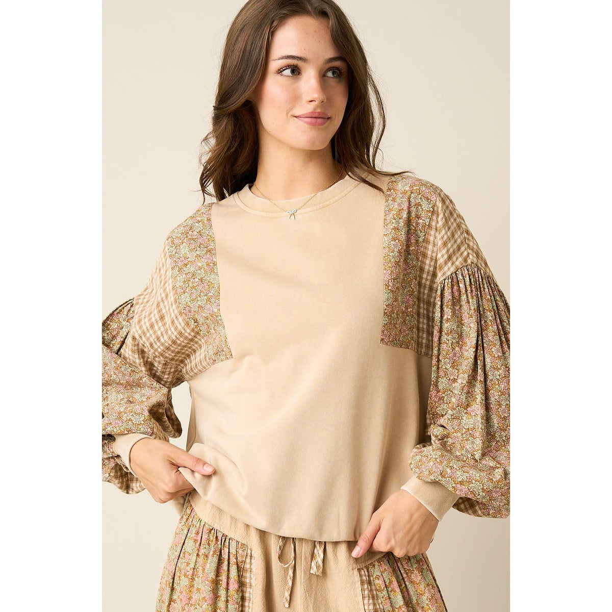 Ashlyn Patchwork Mixed Media Mineral Wash Crew