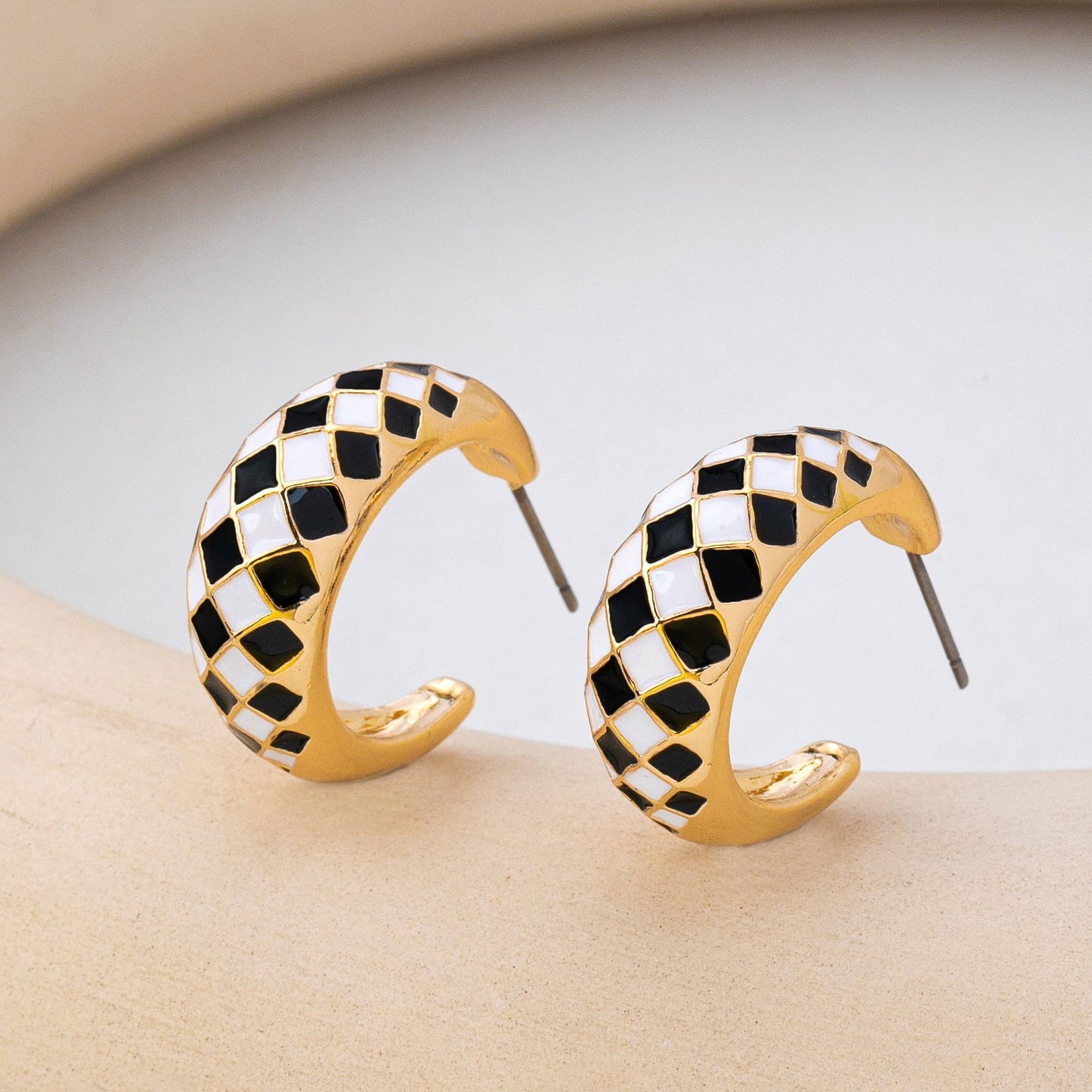 Checkered Enamel Hoop Earrings