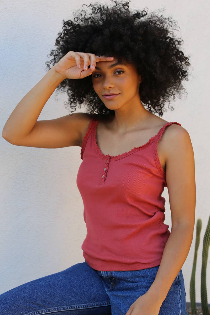 Tequila Lace Trim Rib Knit Cami