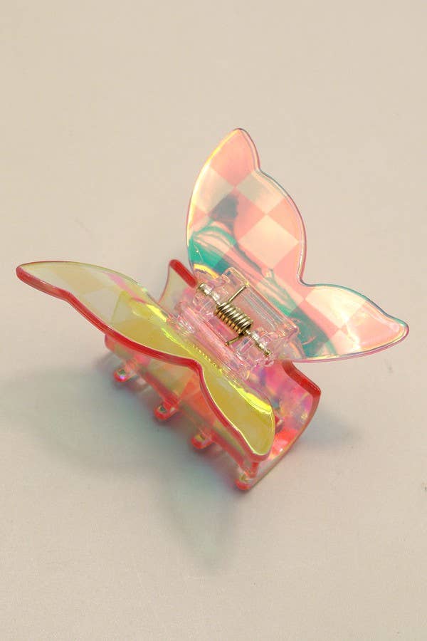 Checkered Butterfly Holographic Claw Clip