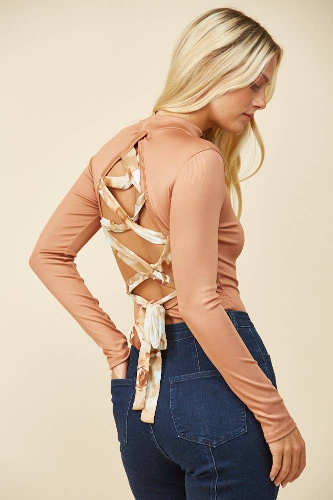 Stop & Stare Lace Up Long Sleeve Mock Bodysuit