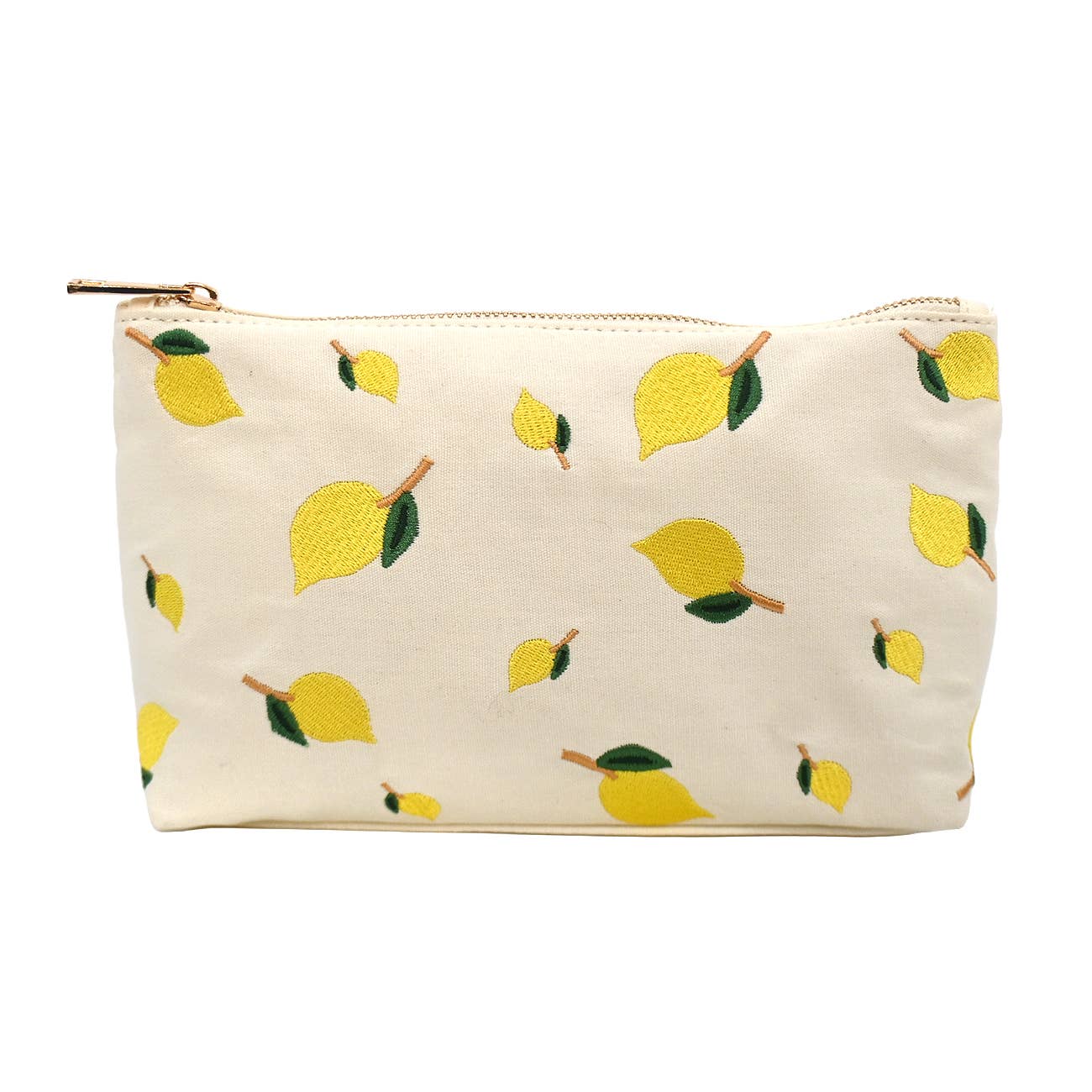 Lemon Embroidered Cotton Cosmetic Pouch