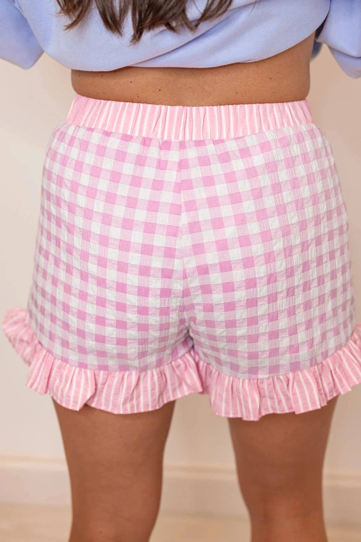 Gingham Ruffle Hem High Waist Summer Shorts
