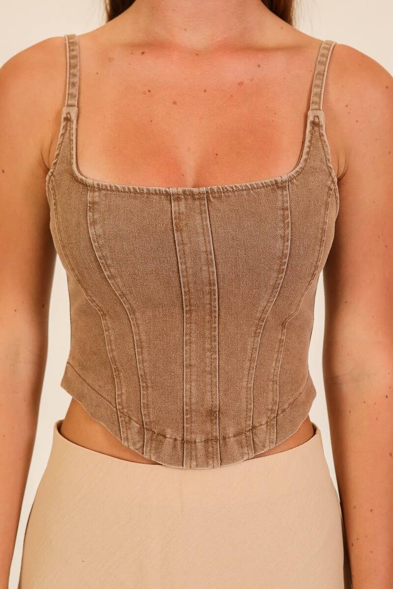 Shotgun It - Stretchy Denim Corset Tank
