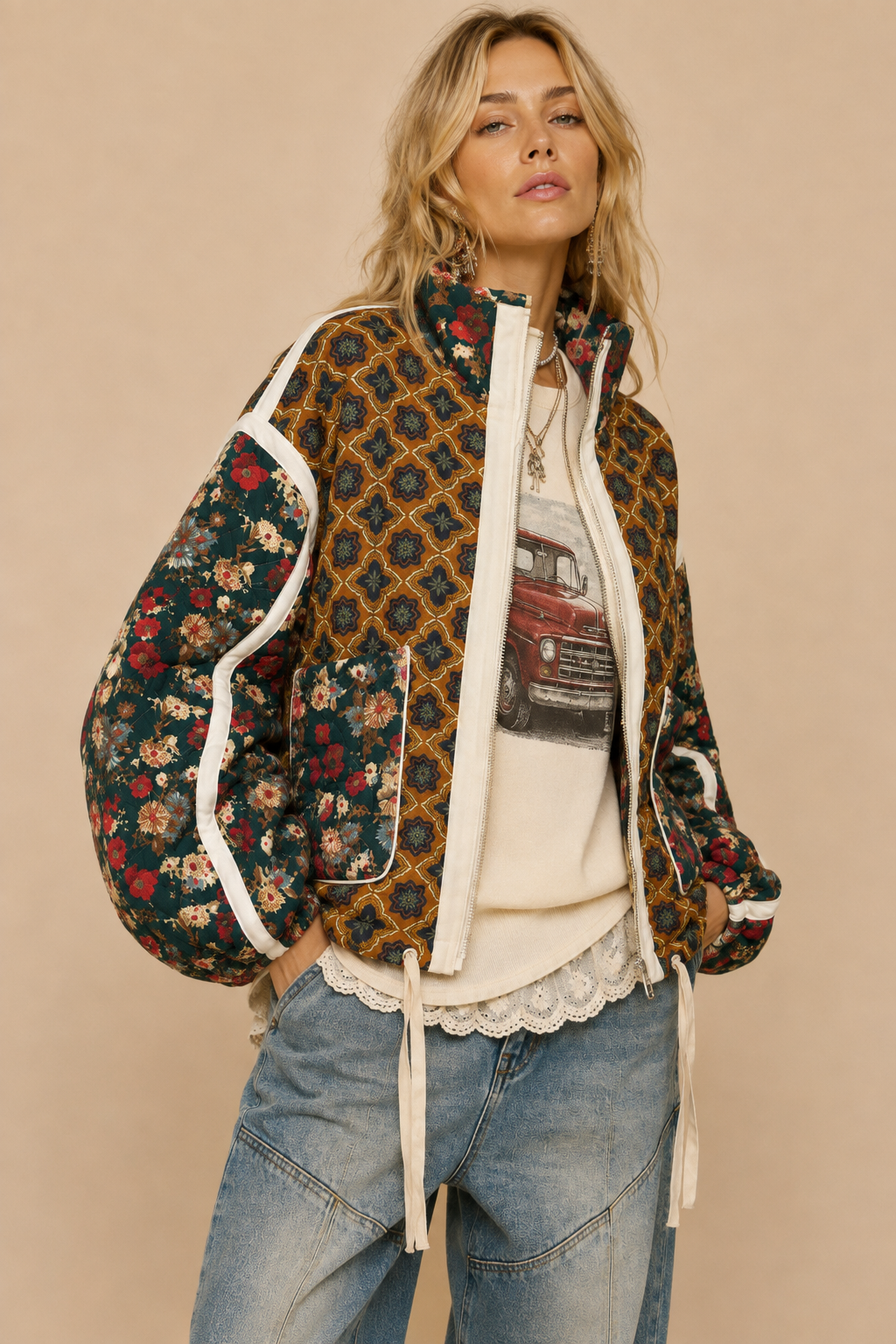 Patchwork Quilted Bomber Jacket