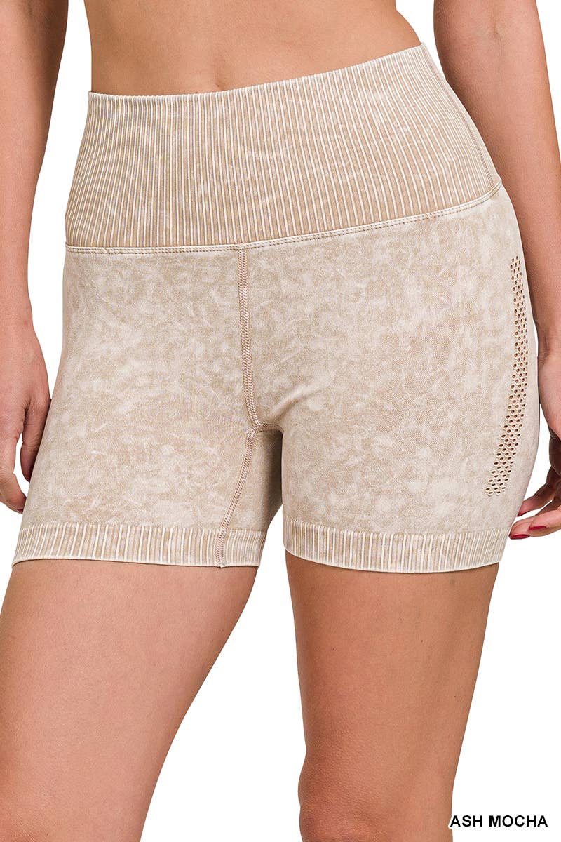 Stone-Washed Vented High Waist Bikers