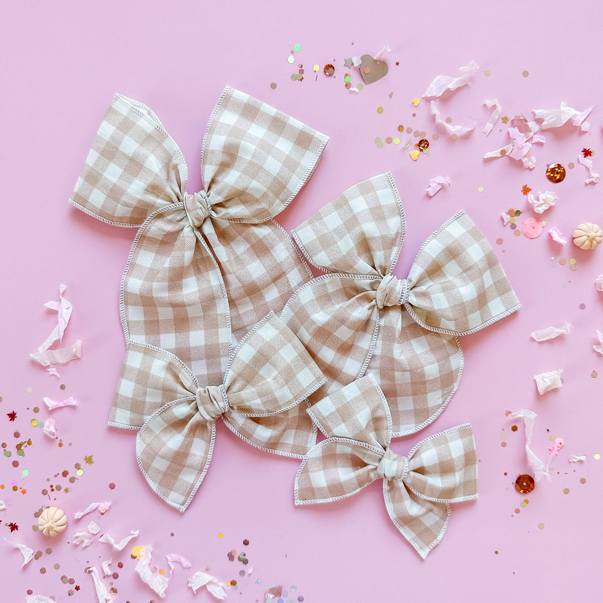 Beige and White Gingham Piggies