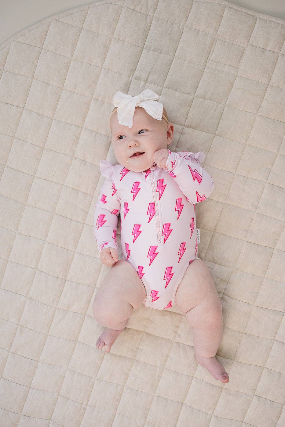 Pink Bolts Long Sleeve Rash Guard Swimmie
