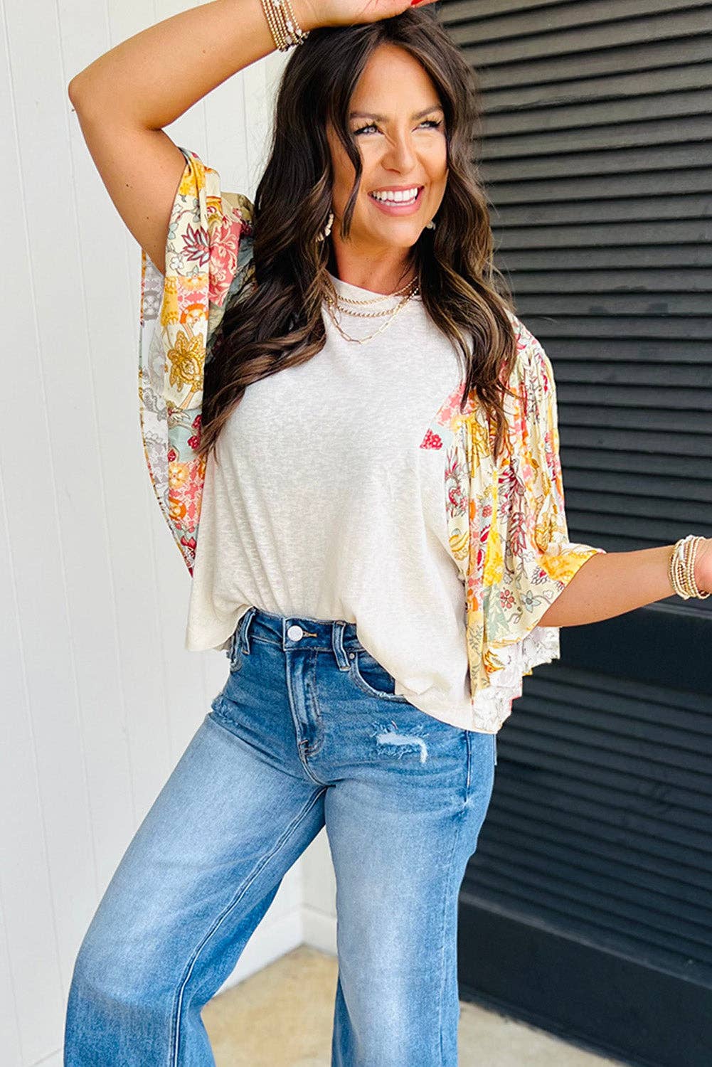 Bianca Floral Patchwork Batwing Sleeve Top