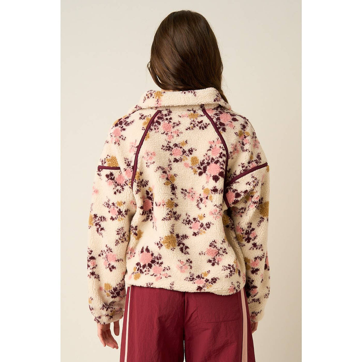 Floral Half-Zip Contrast Fleece Pullover