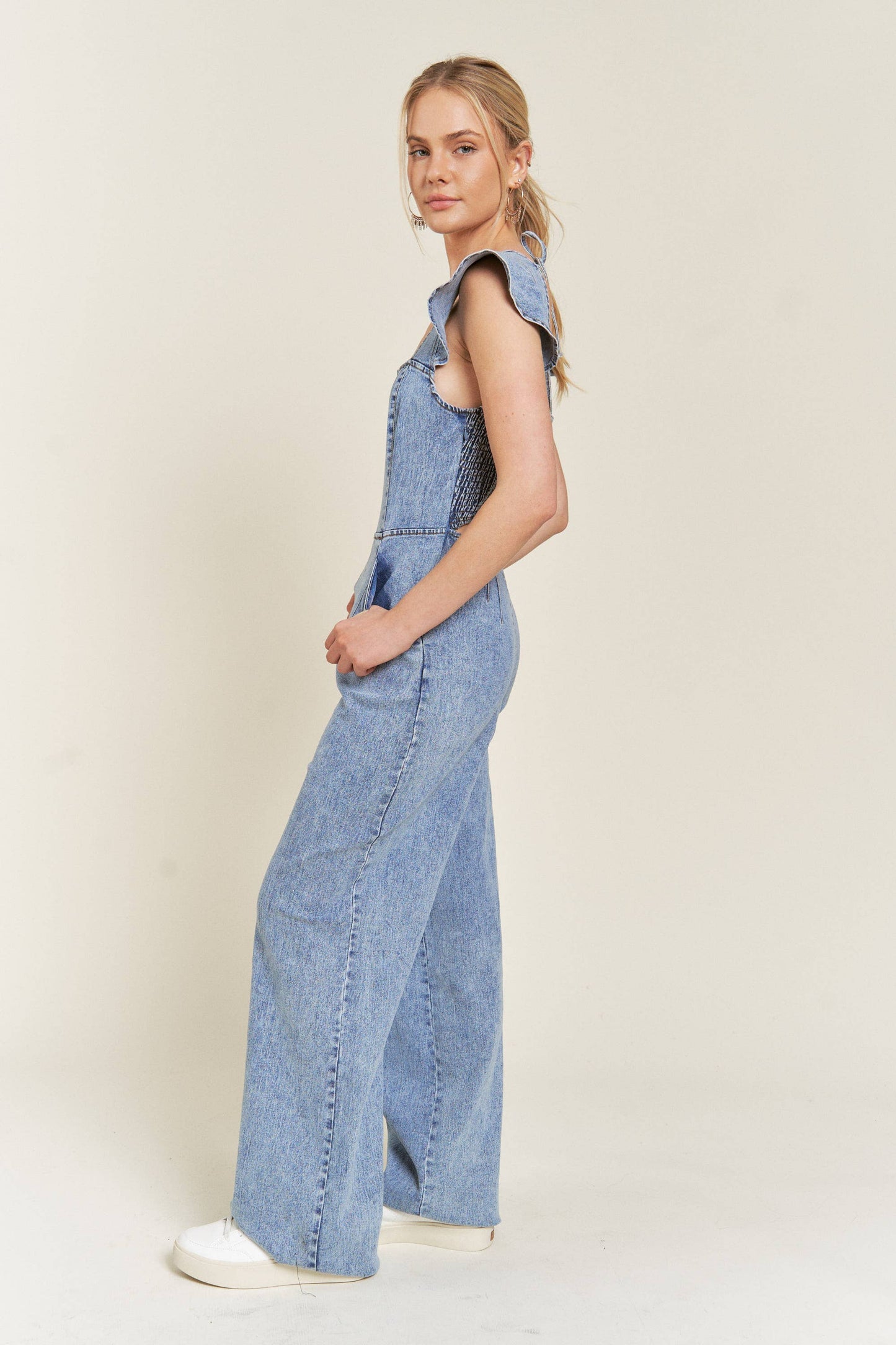 Dashboard Ruffled Denim Jumpsuit