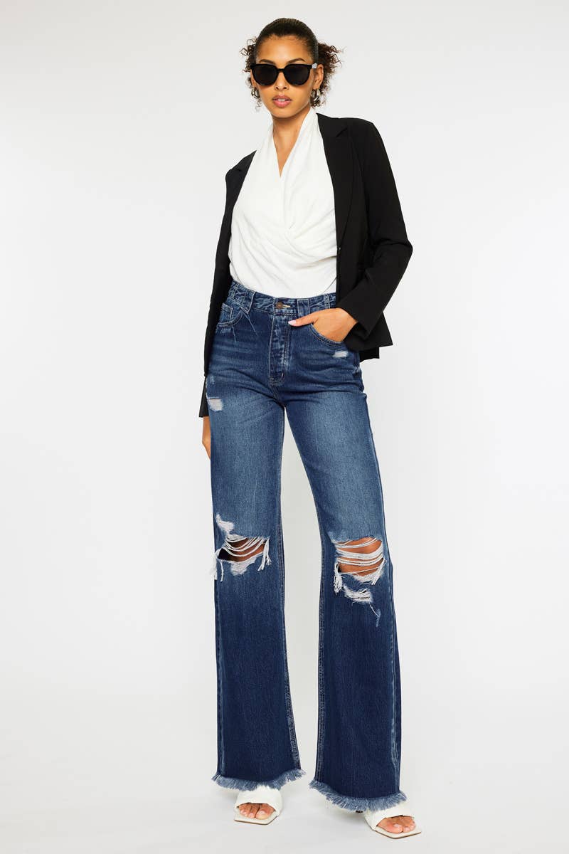 90’S Ultra High-Rise Fray Hem Flare