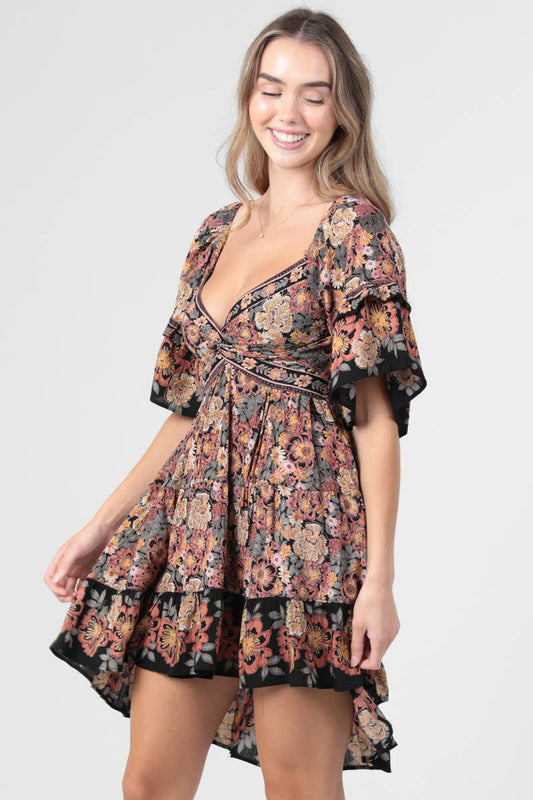 Halston V-Neck Twist Front High-Low Hem Dress