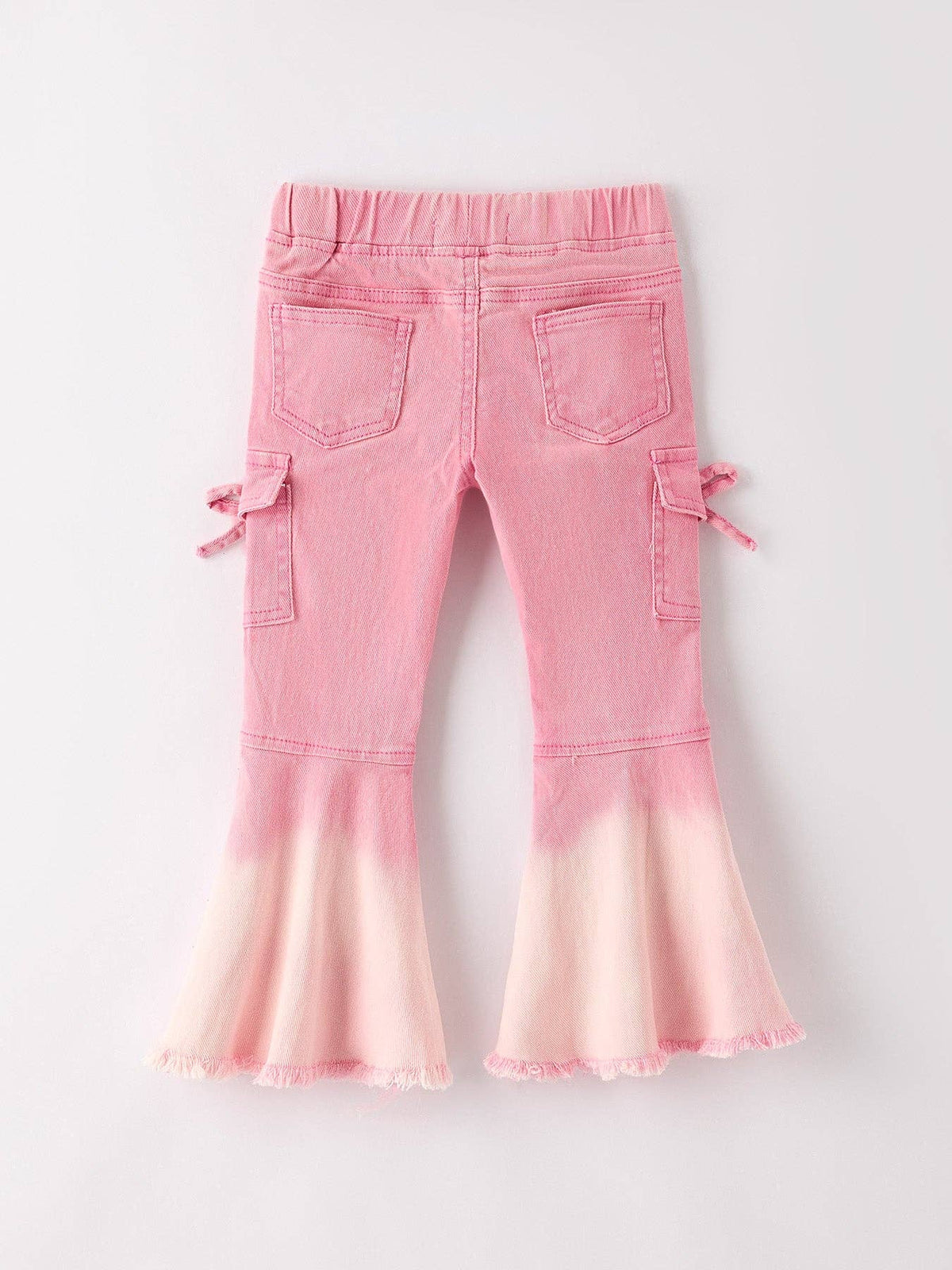 Pink Frayed Hem Cargo Pocket Bell Bottoms