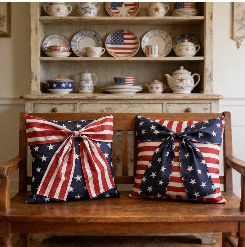 4th of July American Flag Bow Pillow Case/Cover
