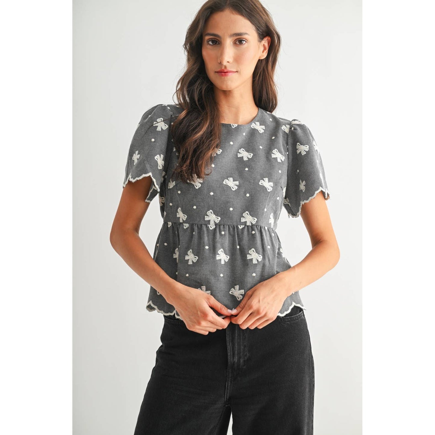 Embroidered Puff Sleeve Peplum
