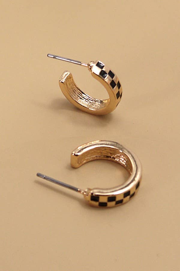 Mini Checker Hoop Huggie Earrings